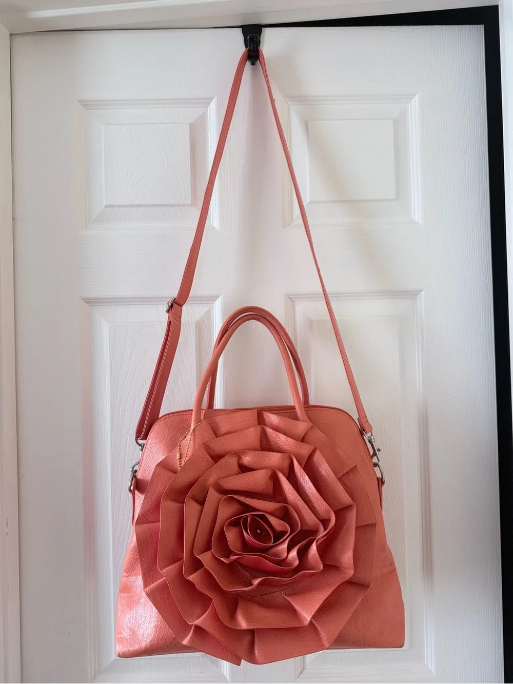 Stylish Coral Rose Applique Tote Bag - Women's Fashion Handbag